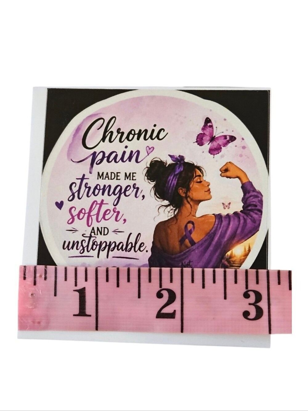 Handmade Chronic Pain Warrior Vinyl Sticker Purple Ribbon Butterfly Awareness 3" - Picture 17 of 17